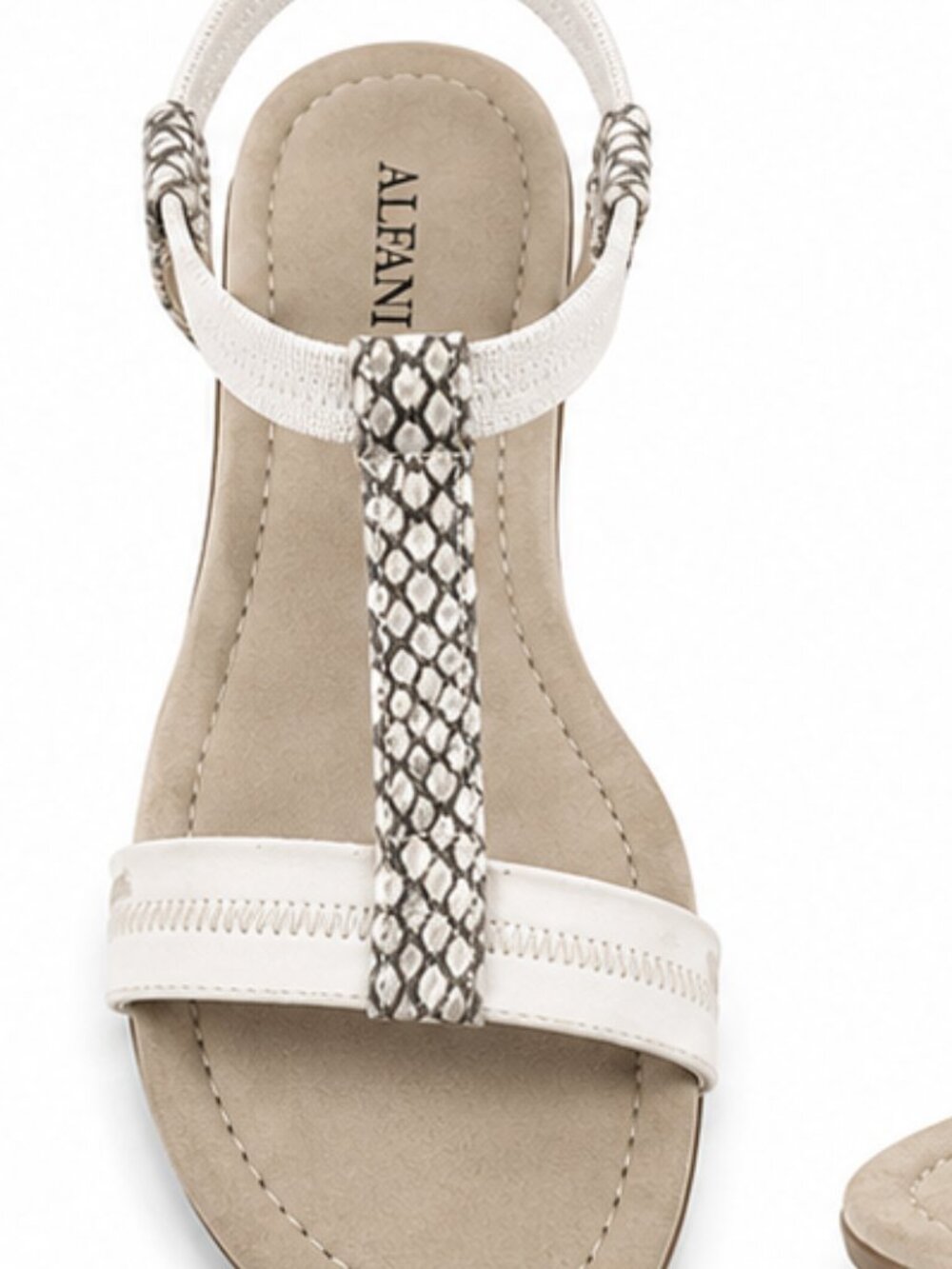 Alfani Voyage T Strap Wedge Sandals, White Snake, Comfort Resort - SIze 8